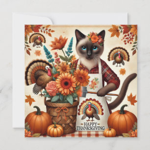 Herbstkatze mit Blume - Herbstsaison - Gruß Feiertagskarte