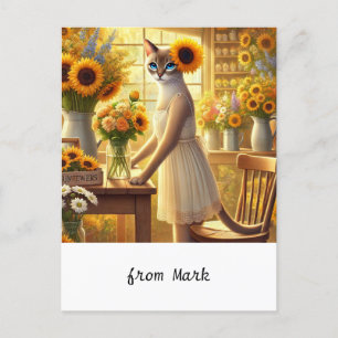 Herbstkatze mit Blume - Herbstsaison - Gruß Feiertagspostkarte