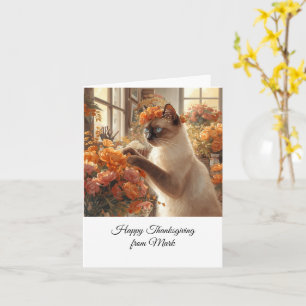 Herbstkatze mit Blume - Herbstsaison - Gruß Karte