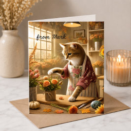 Herbstkatze mit Blume - Herbstsaison - Gruß Karte