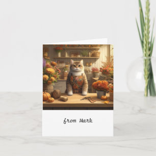 Herbstkatze mit Blume - Herbstsaison - Gruß Karte