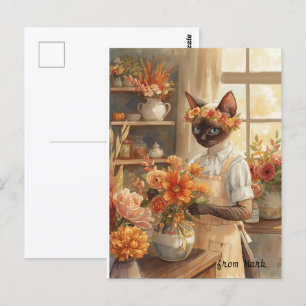 Herbstkatze mit Blume - Herbstsaison - Gruß Postkarte