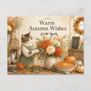 Herbstkatze mit Blumen – Gruß zur Herbstsaison Feiertagspostkarte