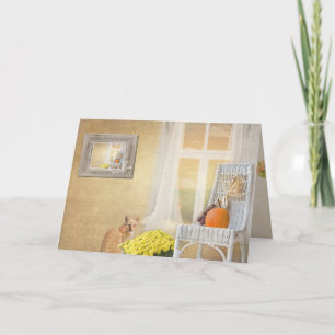 Herbstkatze mit Fenster für Freund Karte