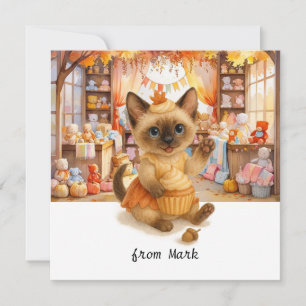Herbstkatze mit Spielzeug - Herbstsaison Gruß Feiertagskarte