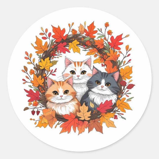 Herbstkatze Runder Aufkleber (Vorderseite)