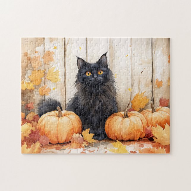 Herbstkatze und Pumpkins Puzzle (Horizontal)