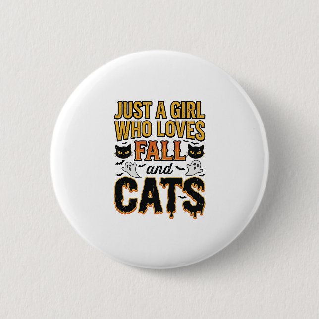 Herbstkatzen Halloween Mädchen Vintage Grafikdesig Button (Vorderseite)