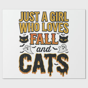 Herbstkatzen Halloween Mädchen Vintage Grafikdesig Geschenkpapier