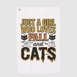 Herbstkatzen Halloween-Mädchen Vintage-Grafikdesig Golfhandtuch