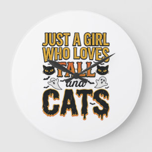 Herbstkatzen Halloween Mädchen Vintage Grafikdesig Große Wanduhr