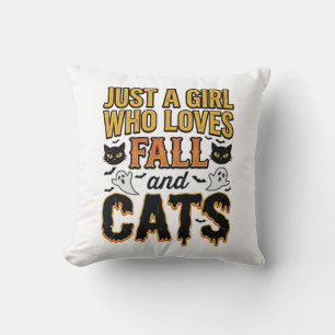 Herbstkatzen Halloween Mädchen Vintage Grafikdesig Kissen