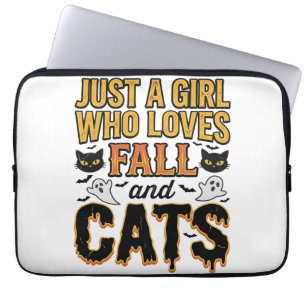 Herbstkatzen Halloween-Mädchen Vintage-Grafikdesig Laptopschutzhülle