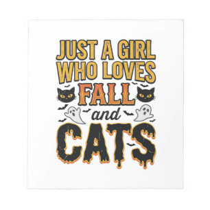 Herbstkatzen Halloween Mädchen Vintage Grafikdesig Notizblock