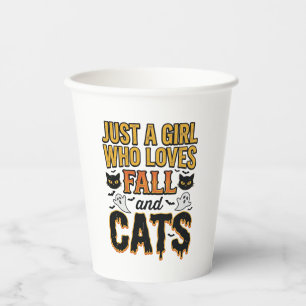 Herbstkatzen Halloween-Mädchen Vintage-Grafikdesig Pappbecher