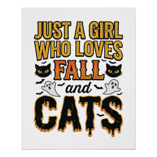 Herbstkatzen Halloween Mädchen Vintage Grafikdesig Poster