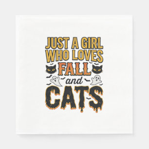 Herbstkatzen Halloween Mädchen Vintage Grafikdesig Serviette
