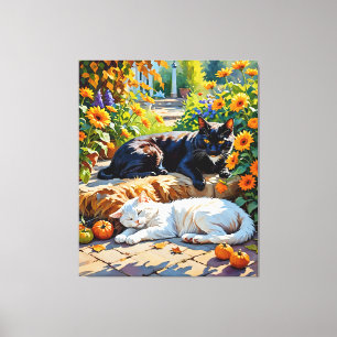 Herbstkatzen im Garten Stretch Canvas Print Leinwanddruck