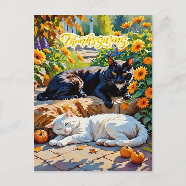 Herbstkatzen und Pumpkins Gartenlandschaft Postkarte (Vorderseite)