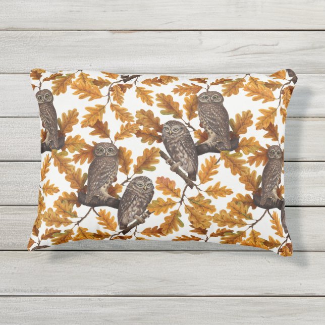 Herbstkauz auf Baumwolle weiß Kissen Für Draußen (Rückseite)
