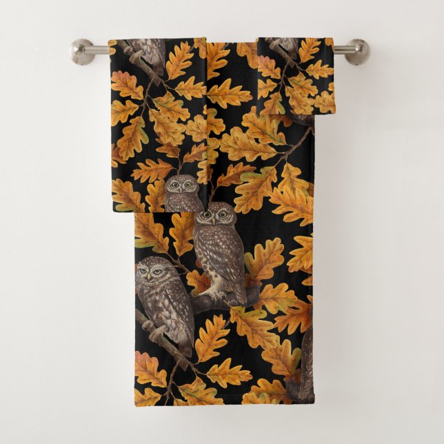 Herbstkauz auf schwarz badhandtuch set (Insitu)