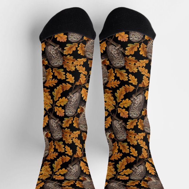 Herbstkäuze auf Schwarz Socken (Oben)
