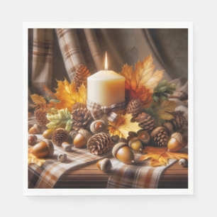 Herbstkerze mit Kernen und Band Serviette