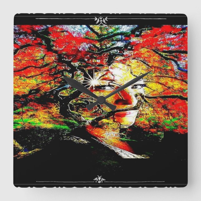 Herbstkerze Quadratische Wanduhr (Vorderseite)