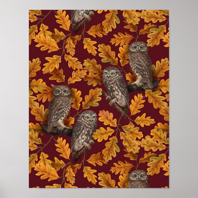 Herbstkeule auf dunkelrot poster (Vorne)