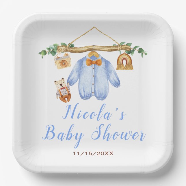 Herbstkleidung Boy Baby Dusche Pappteller (Vorderseite)