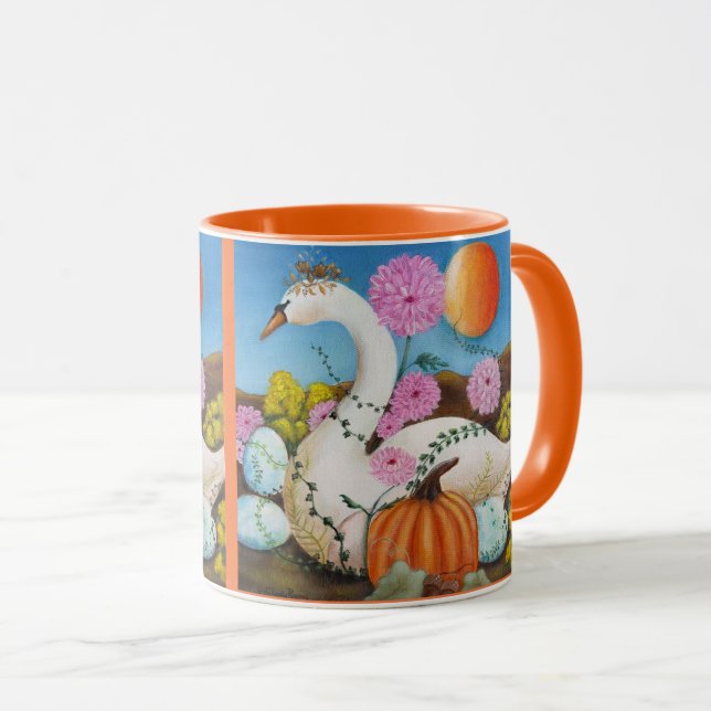 Herbstkönigin Swan und Blume Kunst Tasse (VorderseiteRechts)