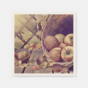 Herbstkorb mit Äpfelfrüchten Wasserfarbe Vintag Serviette