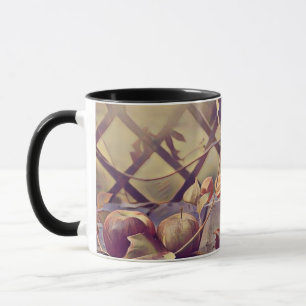 Herbstkorb mit Äpfelfrüchten Wasserfarbe Vintag Tasse