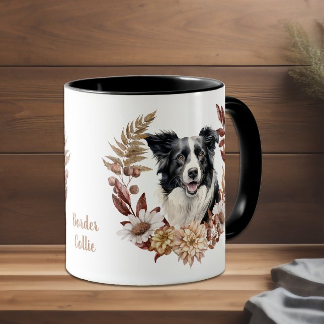 Herbstkranz des Schwarz-weißen Grenzkolos Tasse (Von Creator hochgeladen)