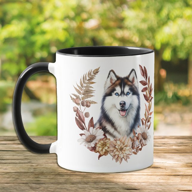 Herbstkranz des Siberischen Husky Tasse (Von Creator hochgeladen)