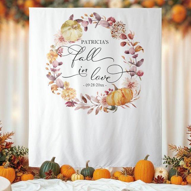 Herbstkranz-Kürbis-Hochzeitsdusche-Hintergrund Wandteppich (Von Creator hochgeladen)