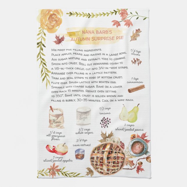 Herbstkuchen | Watercolor Rezept Heirloom Geschirrtuch (Vertikal)