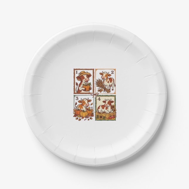 Herbstkuh-Quartett Vintage-Patchwork-Farmhemd Pappteller (Vorderseite)