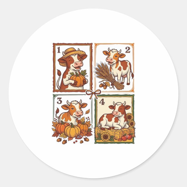 Herbstkuh-Quartett Vintage-Patchwork-Farmhemd Runder Aufkleber (Vorderseite)