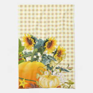 Herbstkürbis auf Gingham   Geschirrtuch