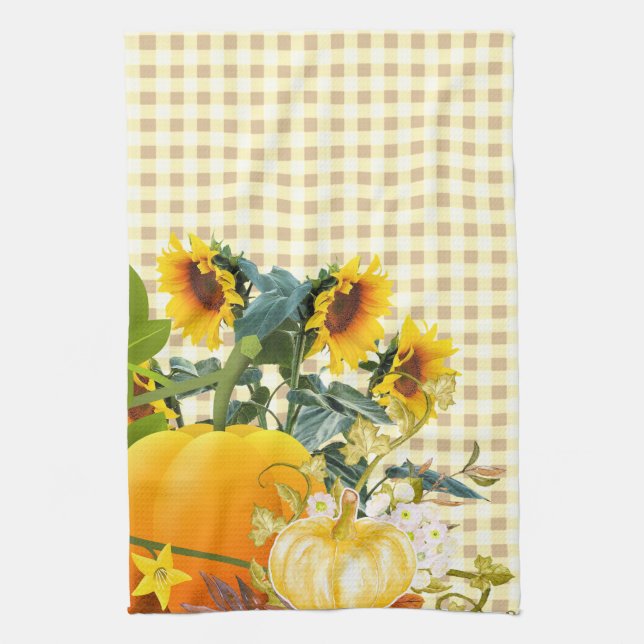 Herbstkürbis auf Gingham   Geschirrtuch (Vertikal)