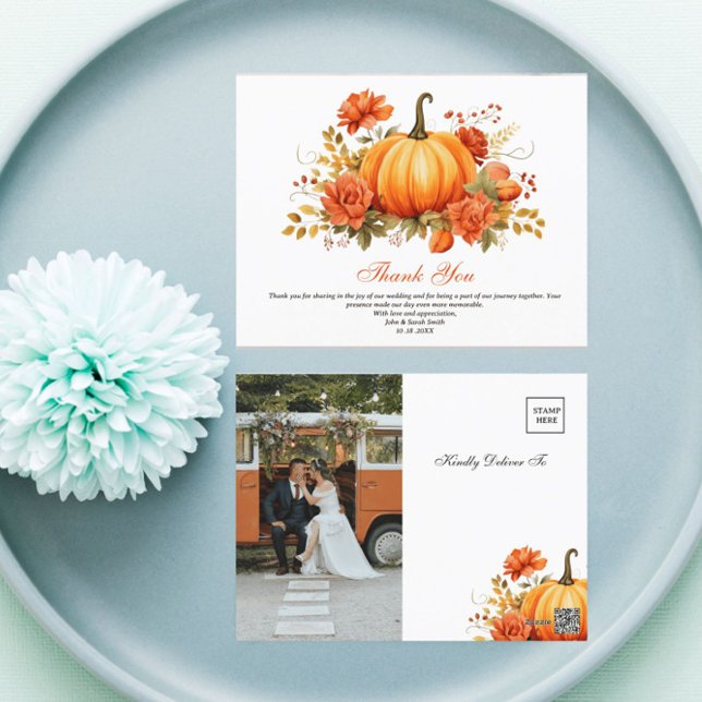 Herbstkürbis Blumenhochzeit Danke Postkarte (Von Creator hochgeladen)