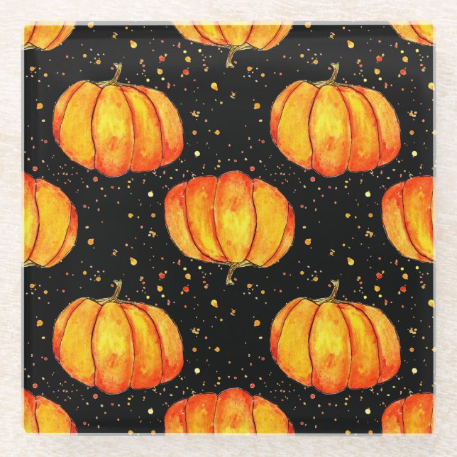 Herbstkürbis, Halloween-Druck Glasuntersetzer (Vorderseite)
