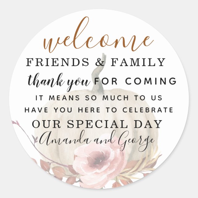 Herbstkürbis Hochzeit Danke Runder Aufkleber (Vorderseite)