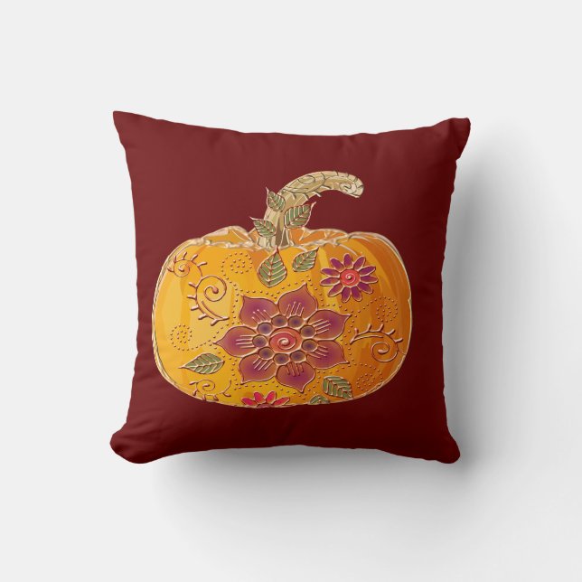 Herbstkürbis mit Blumen Kissen (Vorderseite)