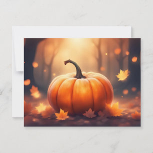Herbstkürbis mit Herbstblätter-Illustration Postkarte