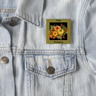Herbstkürbis und Blätter aus Eiche Button