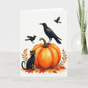 Herbstkürbis und Dunkel-Vogel-Karte Karte