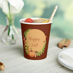 Herbstkürbis und Natur mit anpassbarem Text Pappbecher