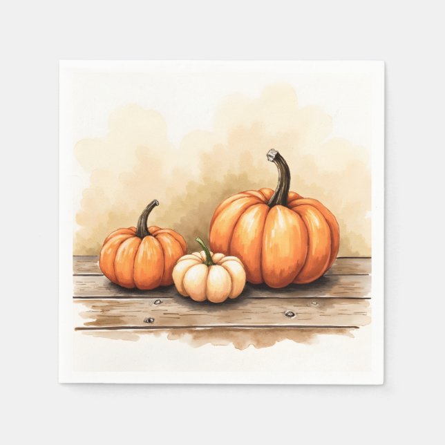 Herbstkürbisse auf Holztisch Serviette (Vorderseite)